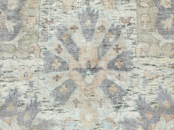 11'10" x 11'10" New Hand Knotted Ivory Wool & Silk Round Oriental Rug - MOA10258979