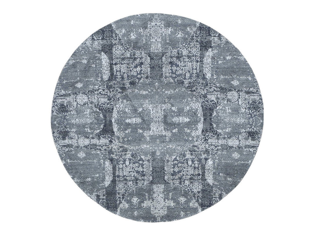 6'0" x 6'0" New Hand Knotted Grey Wool & Silk Round Oriental Rug - MOA10259002