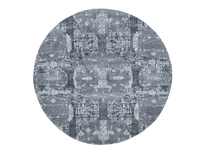 6'0" x 6'0" New Hand Knotted Grey Wool & Silk Round Oriental Rug - MOA10259002