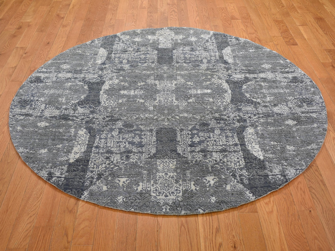 6'0" x 6'0" New Hand Knotted Grey Wool & Silk Round Oriental Rug - MOA10259002