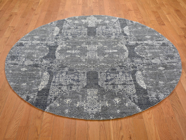 6'0" x 6'0" New Hand Knotted Grey Wool & Silk Round Oriental Rug - MOA10259002