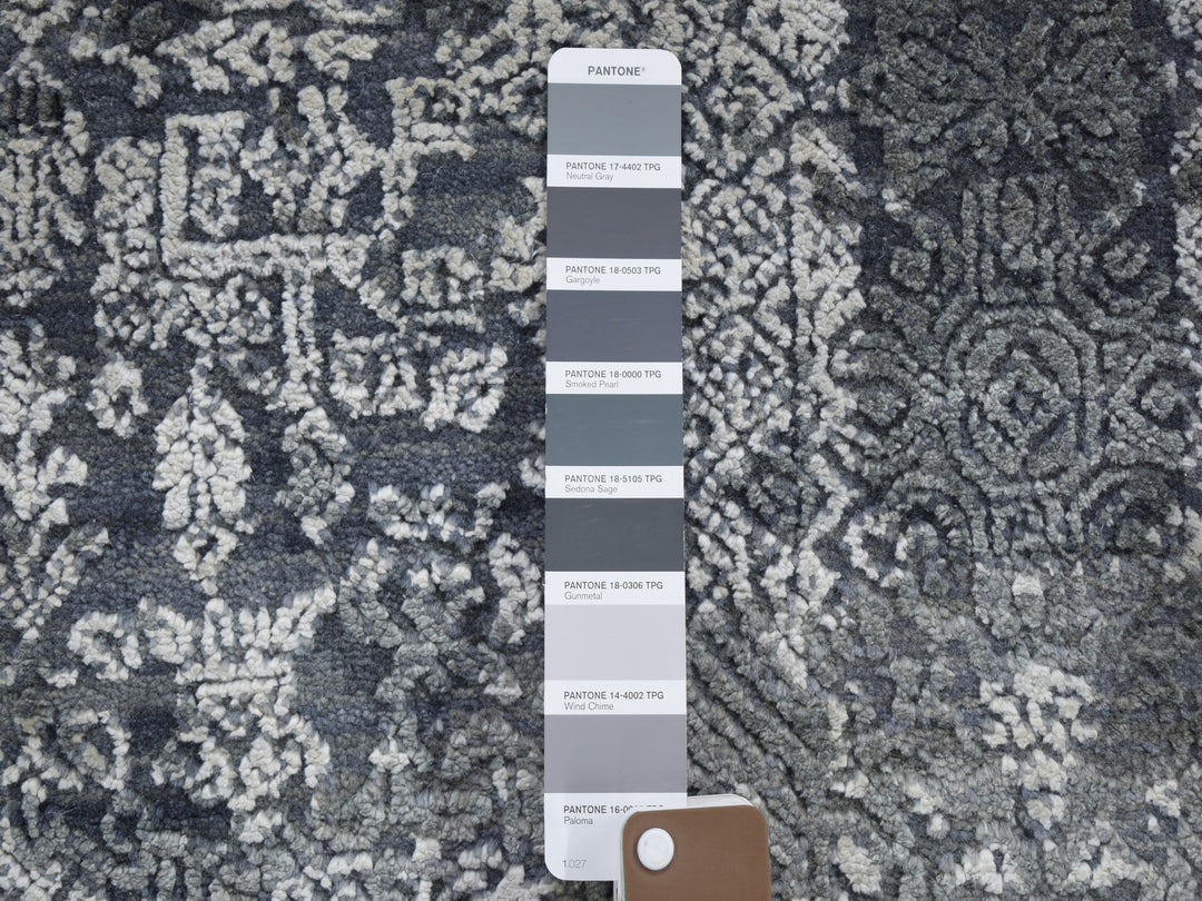 6'0" x 6'0" New Hand Knotted Grey Wool & Silk Round Oriental Rug - MOA10259002