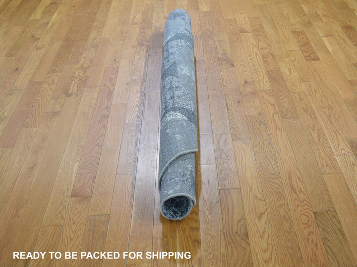 6'0" x 6'0" New Hand Knotted Grey Wool & Silk Round Oriental Rug - MOA10259002