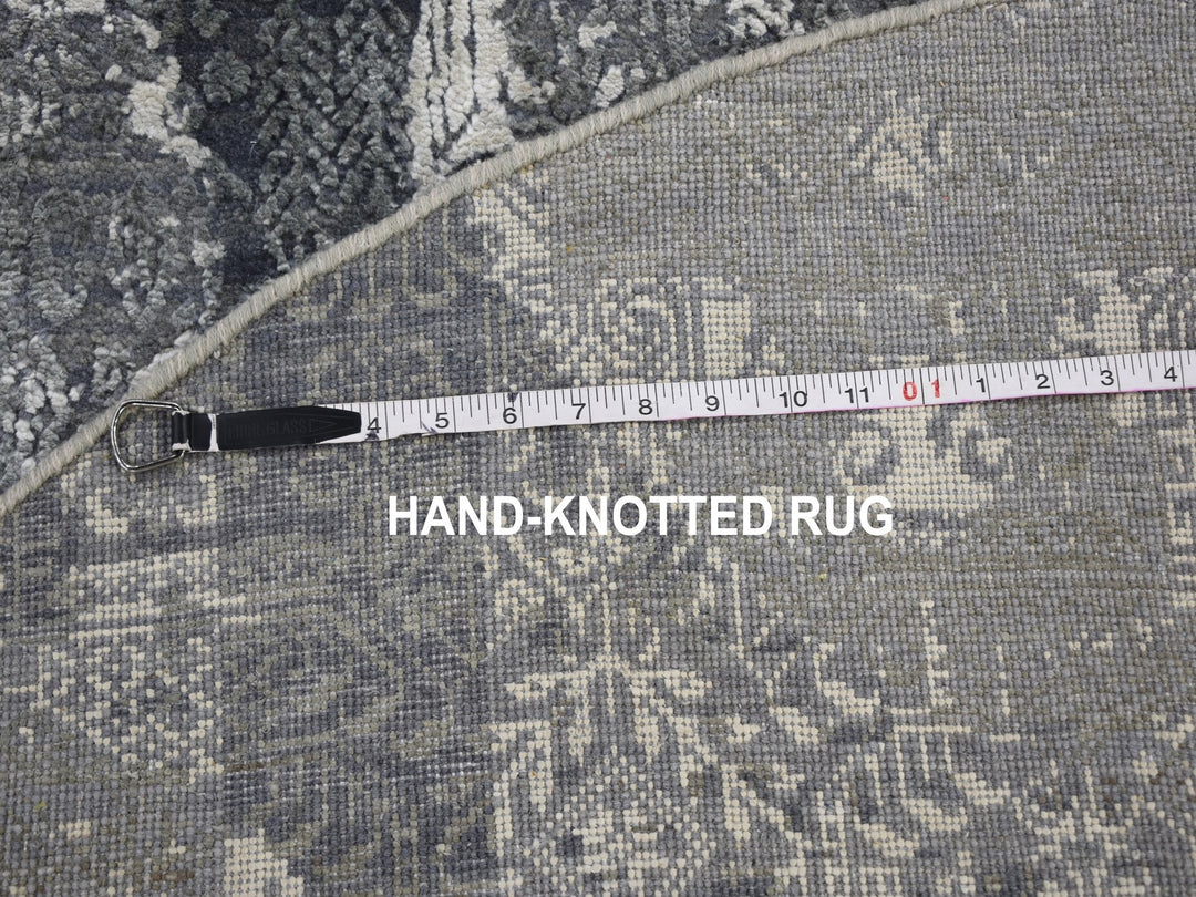 6'0" x 6'0" New Hand Knotted Grey Wool & Silk Round Oriental Rug - MOA10259002