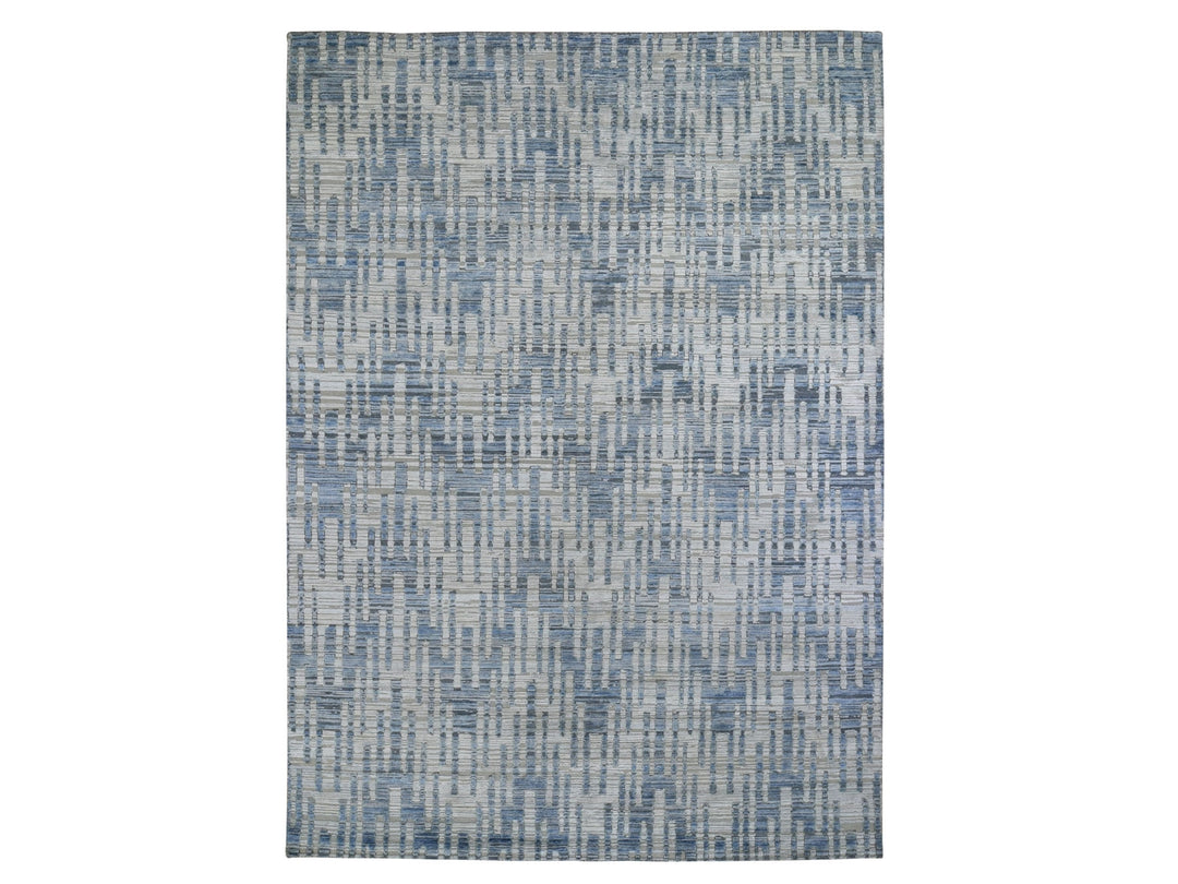 9'0" x 12'0" New Hand Knotted Beige Wool & Pure Silk Rectangle Oriental Rug - MOA10259003