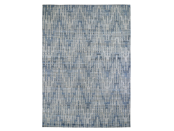 9'0" x 12'0" New Hand Knotted Beige Wool & Pure Silk Rectangle Oriental Rug - MOA10259003