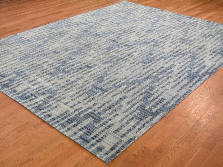 9'0" x 12'0" New Hand Knotted Beige Wool & Pure Silk Rectangle Oriental Rug - MOA10259003