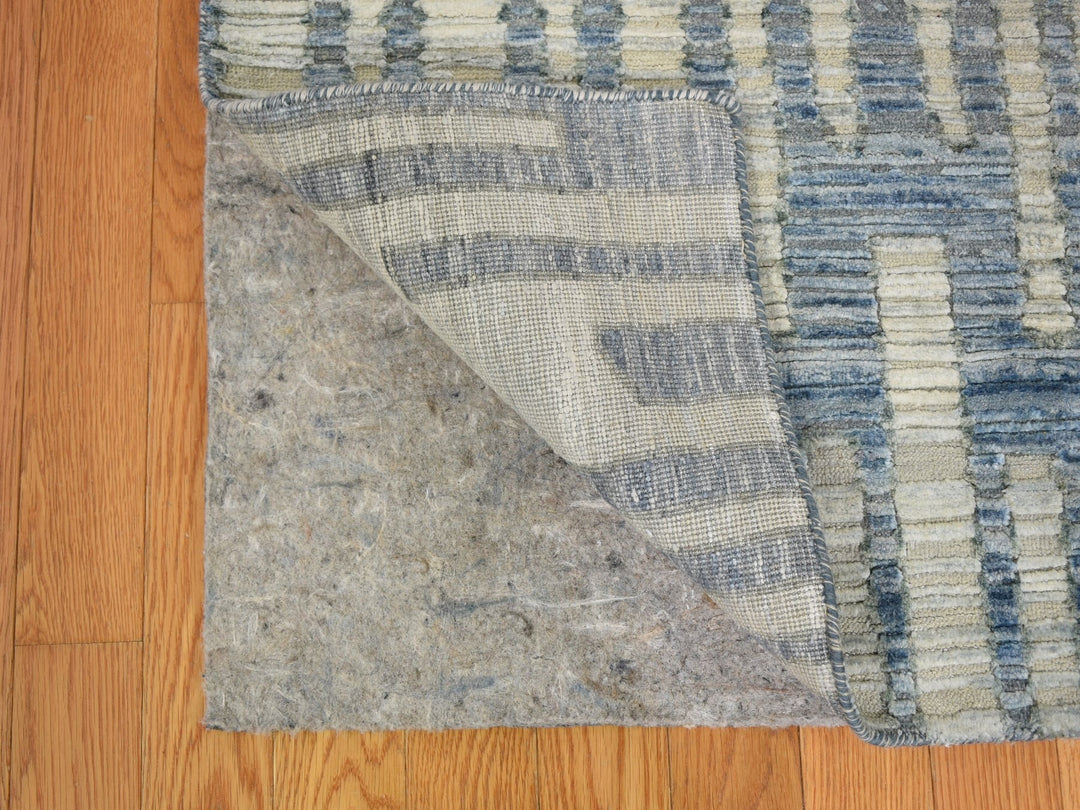 9'0" x 12'0" New Hand Knotted Beige Wool & Pure Silk Rectangle Oriental Rug - MOA10259003