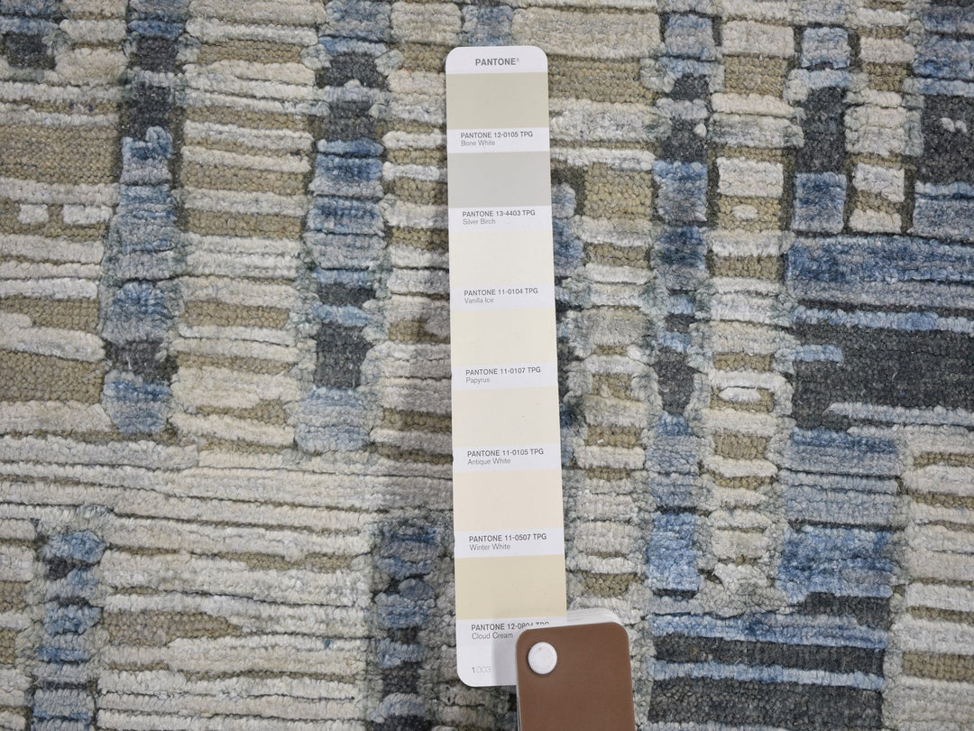 9'0" x 12'0" New Hand Knotted Beige Wool & Pure Silk Rectangle Oriental Rug - MOA10259003