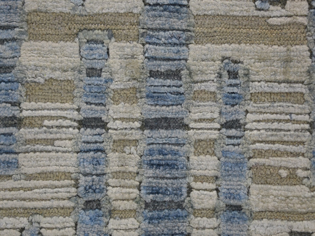 9'0" x 12'0" New Hand Knotted Beige Wool & Pure Silk Rectangle Oriental Rug - MOA10259003