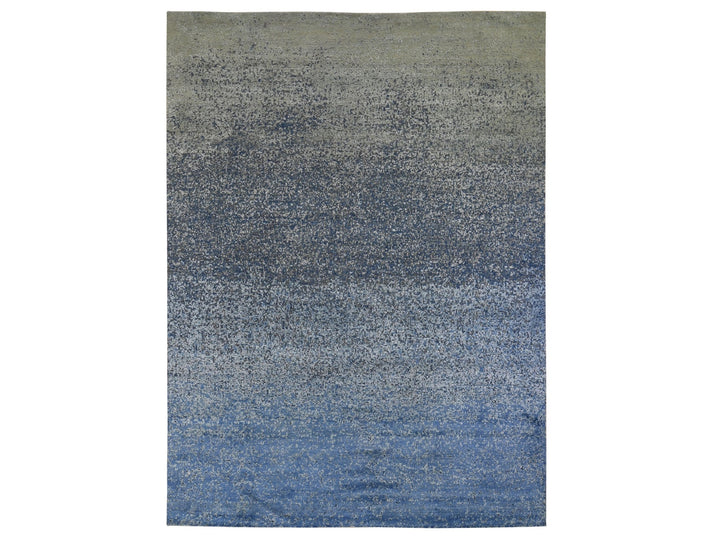 9'0" x 12'0" New Hand Knotted Blue Wool & Pure Silk Rectangle Oriental Rug - MOA10259007
