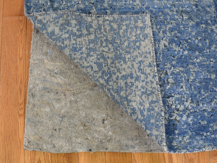 9'0" x 12'0" New Hand Knotted Blue Wool & Pure Silk Rectangle Oriental Rug - MOA10259007