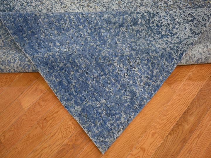 9'0" x 12'0" New Hand Knotted Blue Wool & Pure Silk Rectangle Oriental Rug - MOA10259007