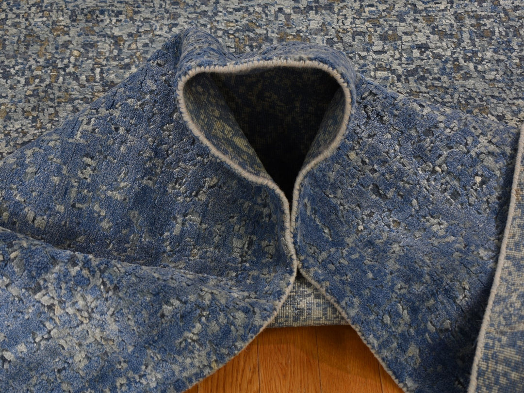 9'0" x 12'0" New Hand Knotted Blue Wool & Pure Silk Rectangle Oriental Rug - MOA10259007