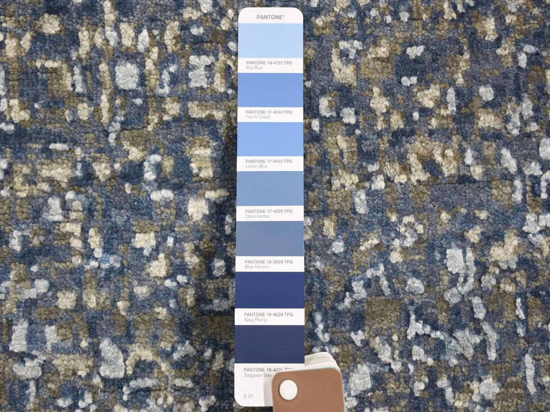 9'0" x 12'0" New Hand Knotted Blue Wool & Pure Silk Rectangle Oriental Rug - MOA10259007