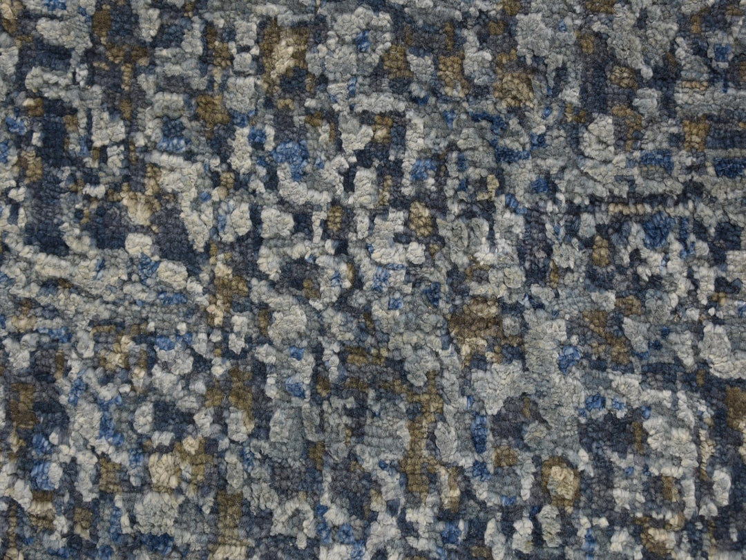 9'0" x 12'0" New Hand Knotted Blue Wool & Pure Silk Rectangle Oriental Rug - MOA10259007