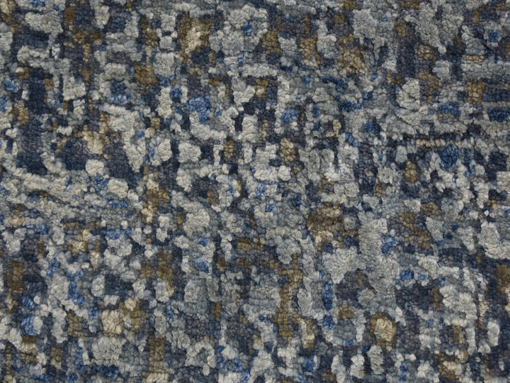 9'0" x 12'0" New Hand Knotted Blue Wool & Pure Silk Rectangle Oriental Rug - MOA10259007