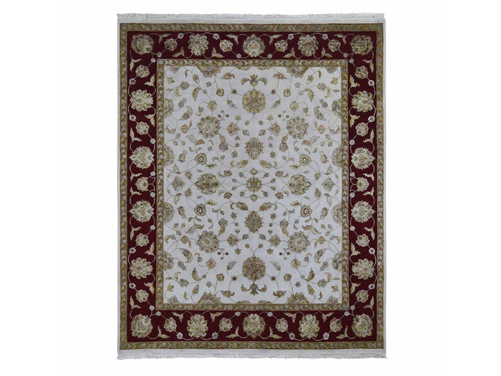 8'0" x 10'0" New Hand Knotted Ivory Wool & Silk Rectangle Oriental Rug - MOA10259009