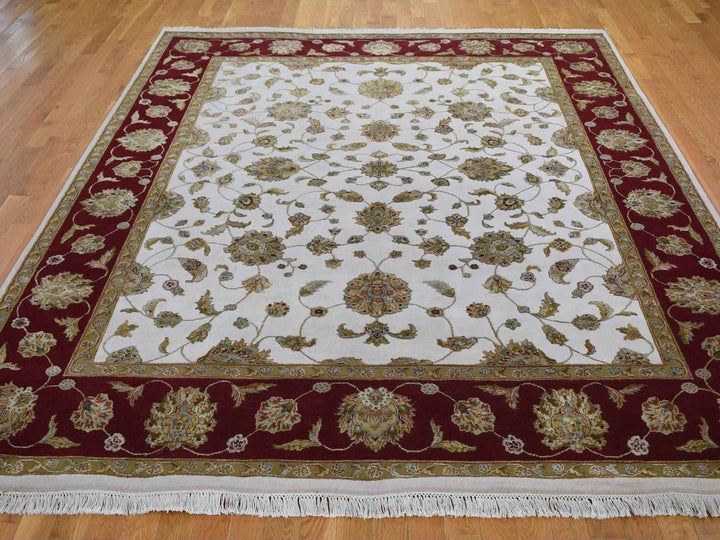 8'0" x 10'0" New Hand Knotted Ivory Wool & Silk Rectangle Oriental Rug - MOA10259009