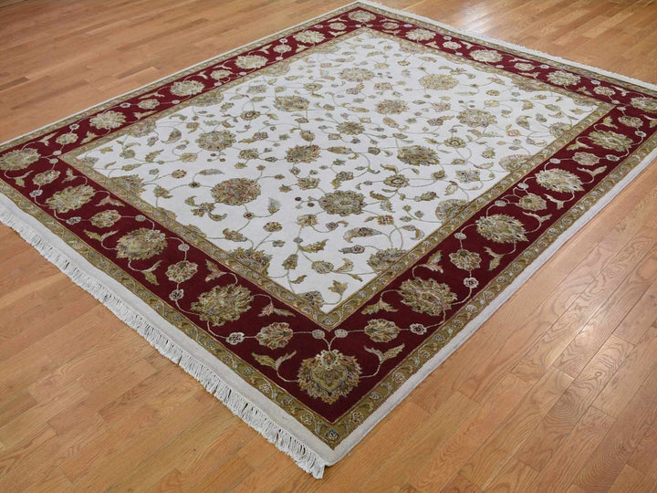 8'0" x 10'0" New Hand Knotted Ivory Wool & Silk Rectangle Oriental Rug - MOA10259009