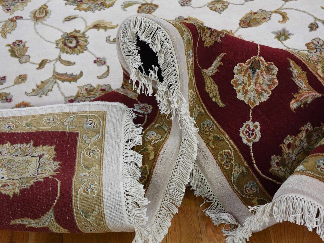 8'0" x 10'0" New Hand Knotted Ivory Wool & Silk Rectangle Oriental Rug - MOA10259009