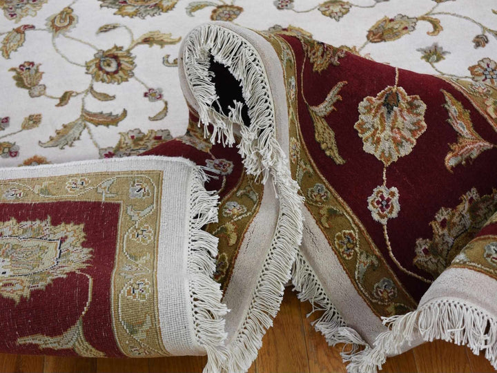 8'0" x 10'0" New Hand Knotted Ivory Wool & Silk Rectangle Oriental Rug - MOA10259009