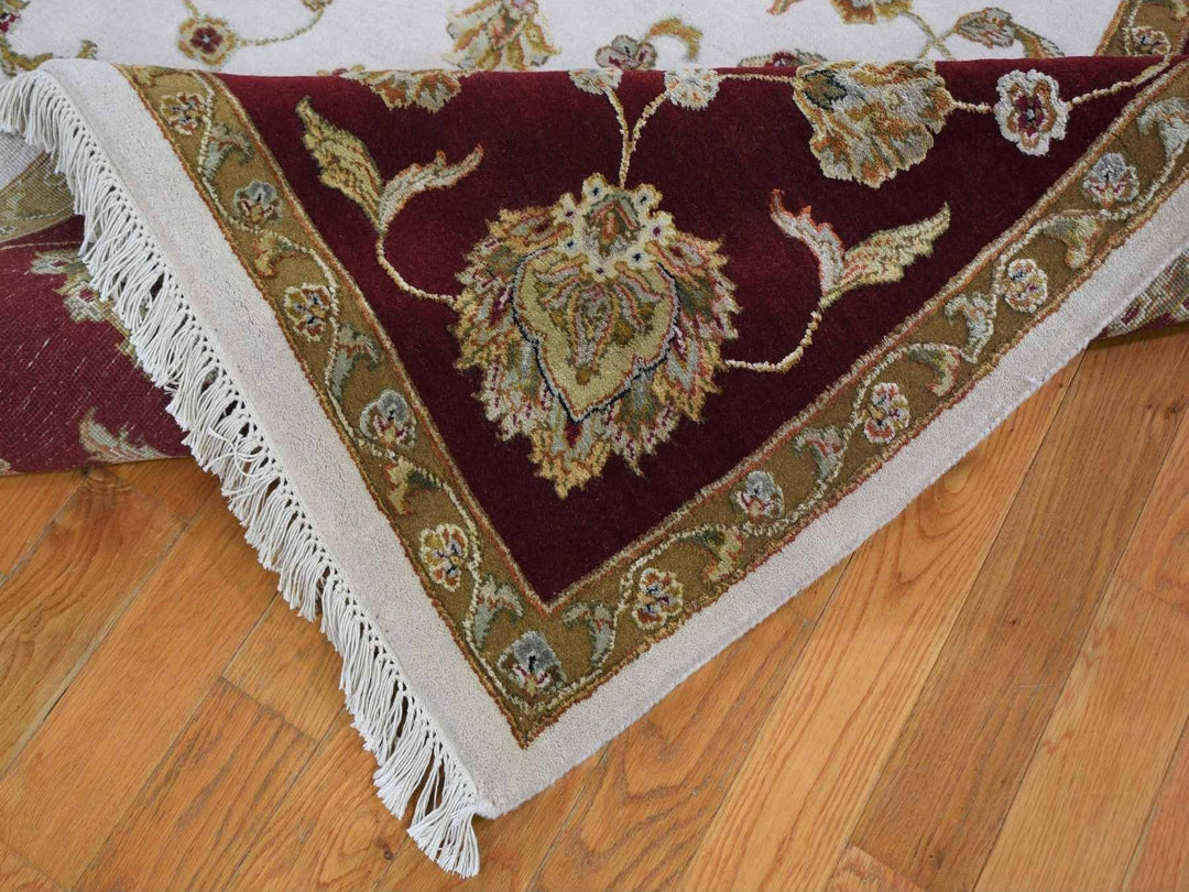 8'0" x 10'0" New Hand Knotted Ivory Wool & Silk Rectangle Oriental Rug - MOA10259009