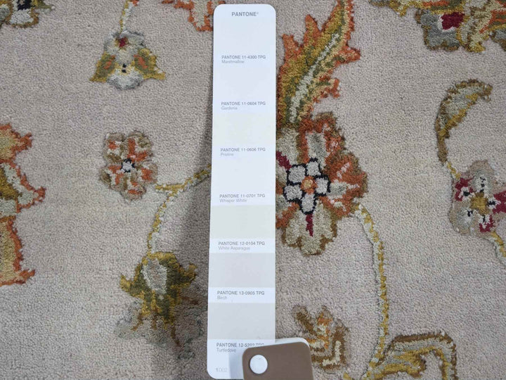 8'0" x 10'0" New Hand Knotted Ivory Wool & Silk Rectangle Oriental Rug - MOA10259009