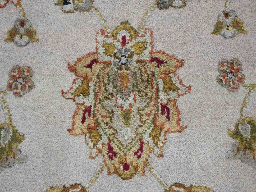 8'0" x 10'0" New Hand Knotted Ivory Wool & Silk Rectangle Oriental Rug - MOA10259009