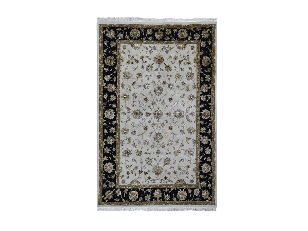 6'0" x 9'3" New Hand Knotted Ivory Wool & Silk Rectangle Oriental Rug - MOA10259016