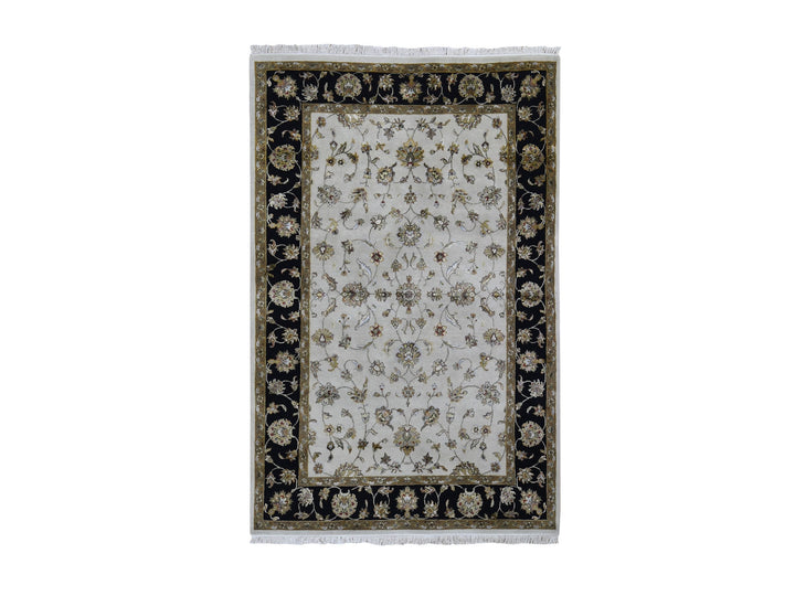 6'0" x 9'3" New Hand Knotted Ivory Wool & Silk Rectangle Oriental Rug - MOA10259016