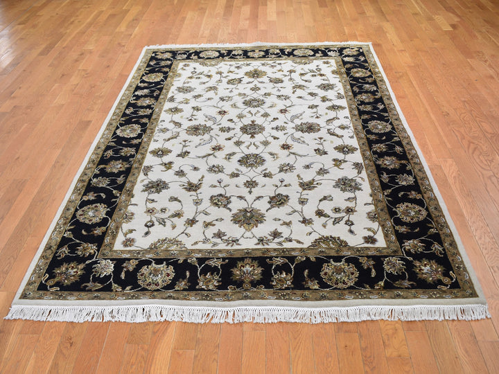 6'0" x 9'3" New Hand Knotted Ivory Wool & Silk Rectangle Oriental Rug - MOA10259016