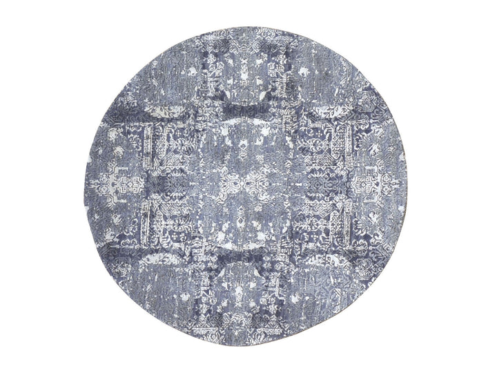 4'0" x 4'0" New Hand Knotted Grey Wool & Silk Round Oriental Rug - MOA10259025