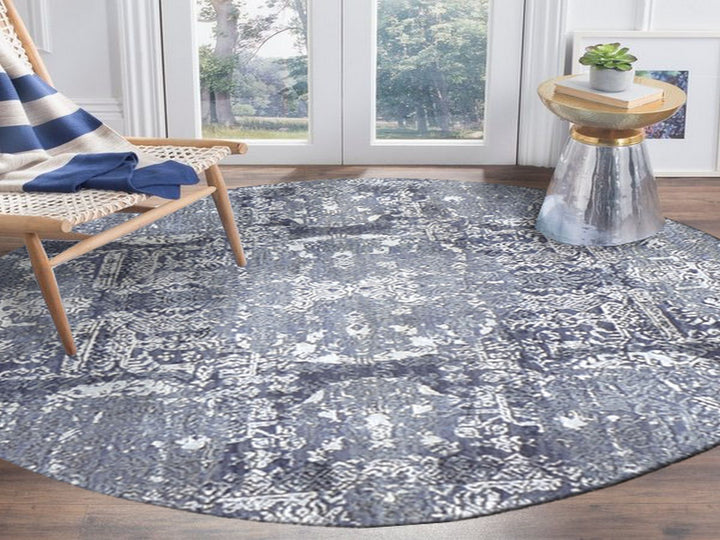 4'0" x 4'0" New Hand Knotted Grey Wool & Silk Round Oriental Rug - MOA10259025