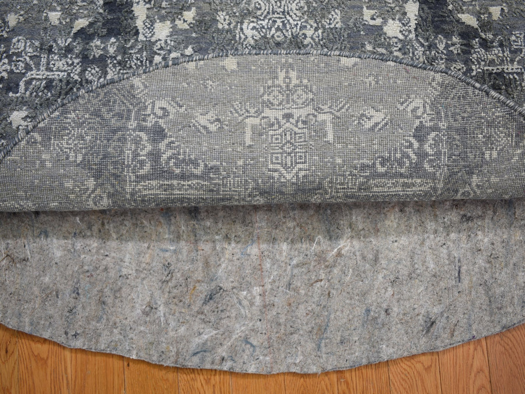 4'0" x 4'0" New Hand Knotted Grey Wool & Silk Round Oriental Rug - MOA10259025