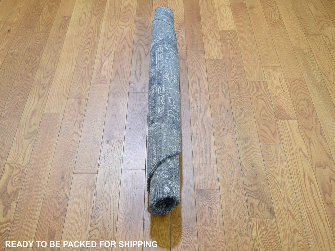 4'0" x 4'0" New Hand Knotted Grey Wool & Silk Round Oriental Rug - MOA10259025