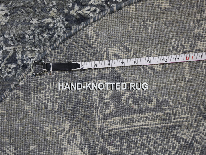 4'0" x 4'0" New Hand Knotted Grey Wool & Silk Round Oriental Rug - MOA10259025