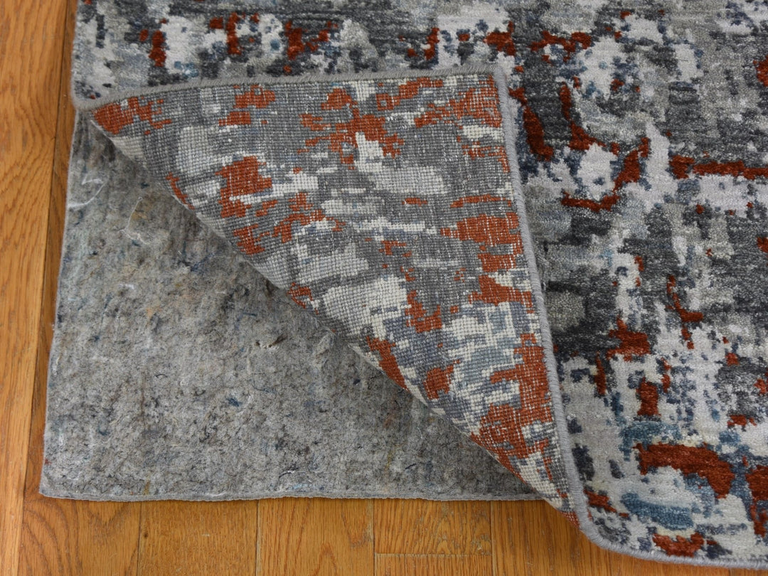 2'5" x 12'0" New Hand Knotted Grey Wool & Silk Runner Oriental Rug - MOA10259043