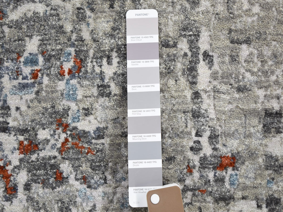 2'5" x 12'0" New Hand Knotted Grey Wool & Silk Runner Oriental Rug - MOA10259043