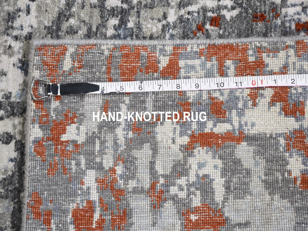 2'5" x 12'0" New Hand Knotted Grey Wool & Silk Runner Oriental Rug - MOA10259043