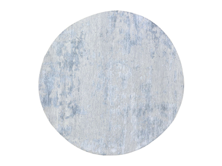 7'10" x 7'10" New Hand Knotted Grey Wool & Silk Round Oriental Rug - MOA10259053