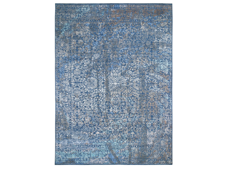 9'0" x 12'0" New Hand Knotted Blue Wool & Silk Rectangle Oriental Rug - MOA10259057
