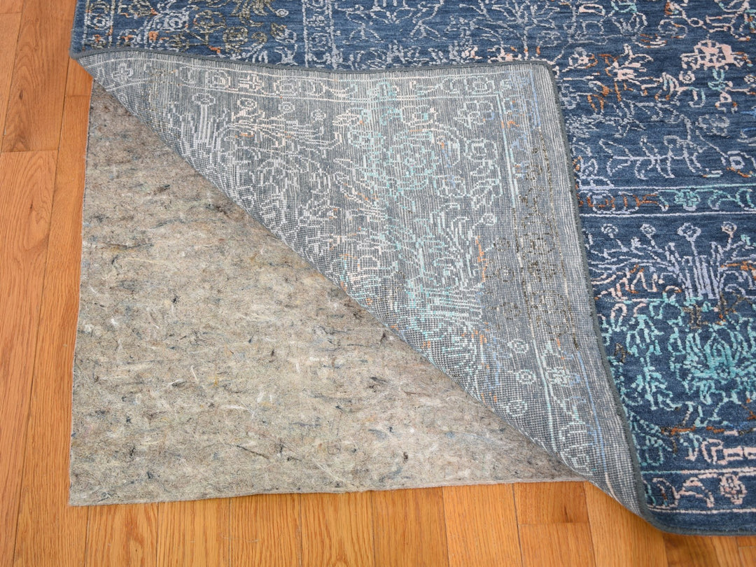 9'0" x 12'0" New Hand Knotted Blue Wool & Silk Rectangle Oriental Rug - MOA10259057