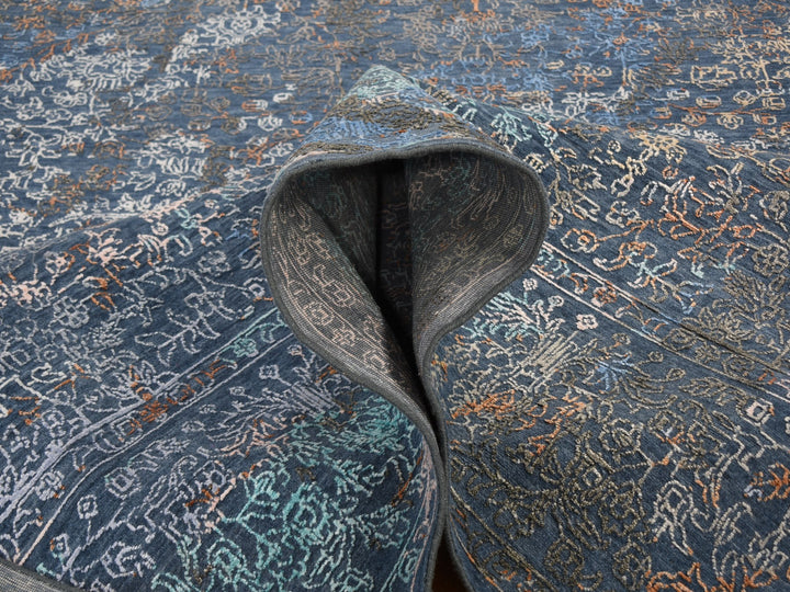 9'0" x 12'0" New Hand Knotted Blue Wool & Silk Rectangle Oriental Rug - MOA10259057