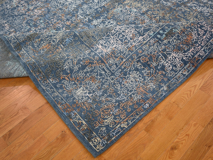 9'0" x 12'0" New Hand Knotted Blue Wool & Silk Rectangle Oriental Rug - MOA10259057