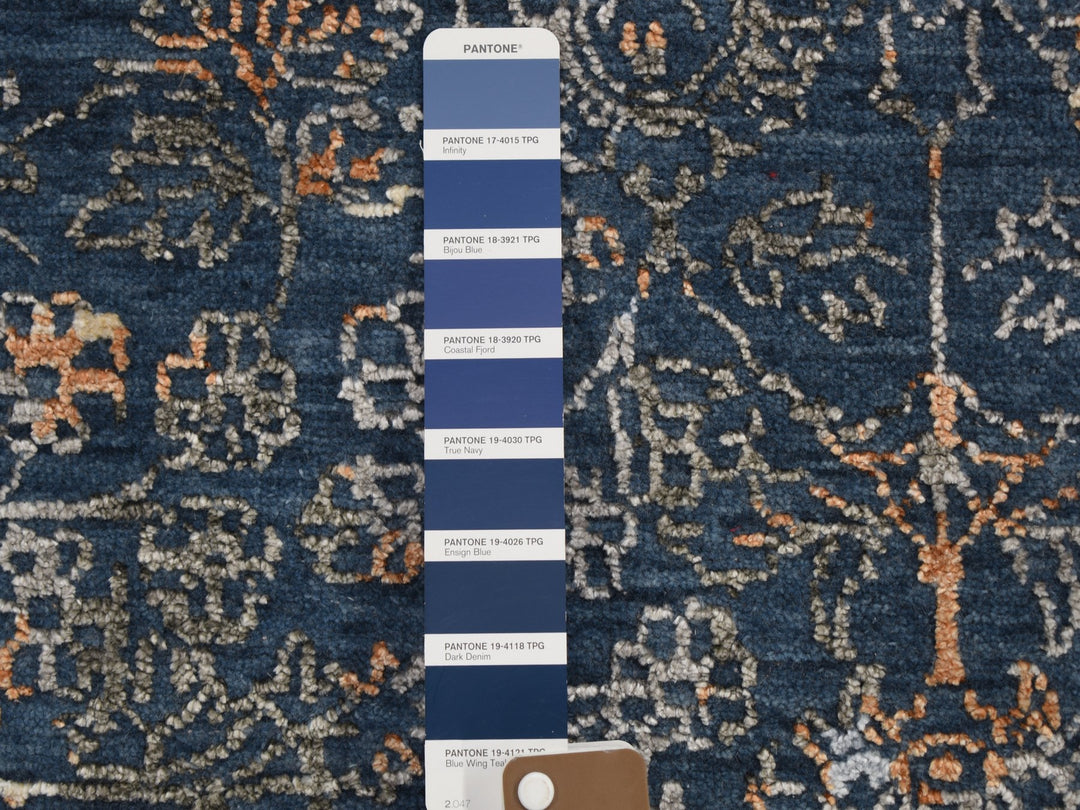 9'0" x 12'0" New Hand Knotted Blue Wool & Silk Rectangle Oriental Rug - MOA10259057