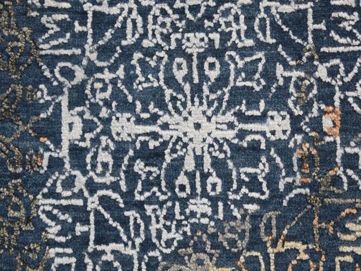 9'0" x 12'0" New Hand Knotted Blue Wool & Silk Rectangle Oriental Rug - MOA10259057
