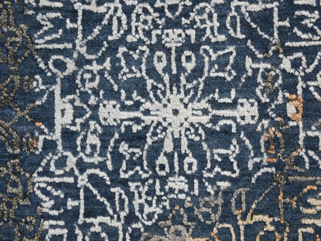 9'0" x 12'0" New Hand Knotted Blue Wool & Silk Rectangle Oriental Rug - MOA10259057