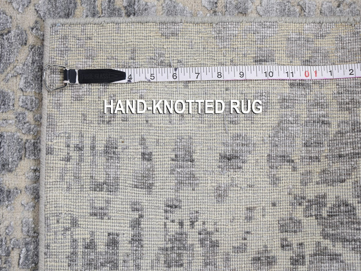 2'5" x 10'1" New Hand Knotted Grey Wool & Silk Runner Oriental Rug - MOA10259080