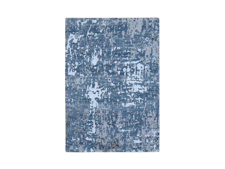 4'0" x 6'0" New Hand Knotted Blue Wool & Silk Rectangle Oriental Rug - MOA10259082